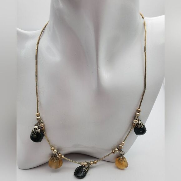 Estate Jewelry - Sterling silver precious Navajo healing stone necklace‎ N2220